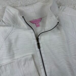 Lilly Pulitzer White Cotton Slub Quarter Zip Pullover Palm Tree Logo 33253 XS